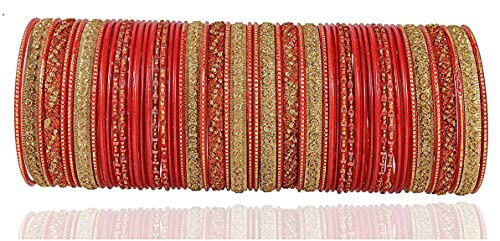 Image of NMII Non-Precious Metal with Base Metal Spreads with Zari Glossy Finished Premium Traditional Bridal Chuda Bangle set for Women and Girls
