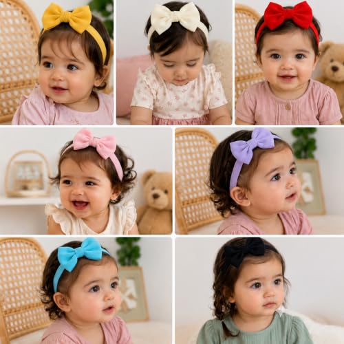 Image of Babymoon pack of 7 | Kid's Cotton Shiny Bow Knot Hairband for Hair Accessories | Multicolor