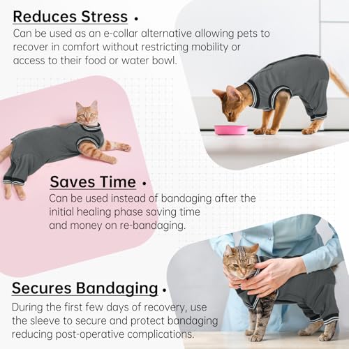 Katzenbody mit Beinen, Body Katze Nach Op Rüde leckschutz Katze kastration Katzenbody Hinterbeine Bandage Katze Hinterbeine Katzenschenkel Schutz(Grau, M)