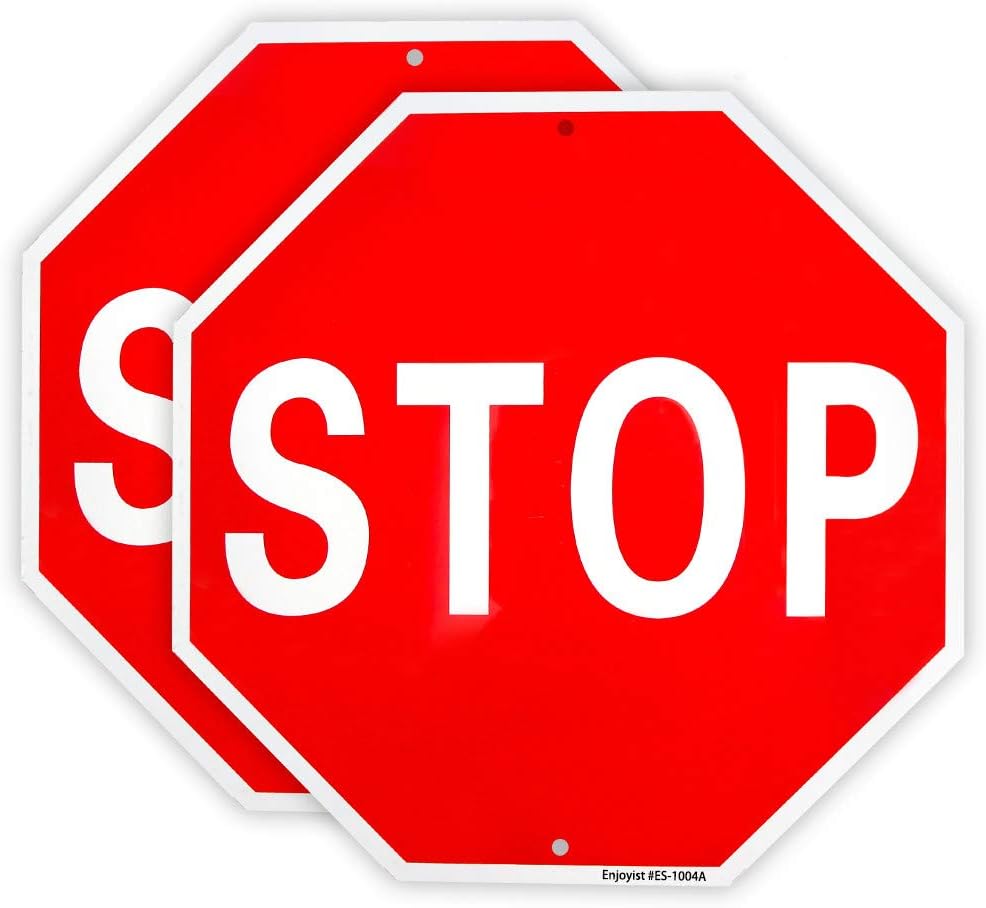 Enjoyist 2-Pack Stop Sign Street Slow Warning Reflective Signs 12"x 12" 40 Mil Rust Free Aluminum Sign, UV Protected and Weatherproof