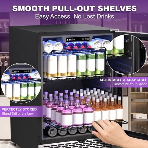 Image of 24 Inch Beverage Refrigerator with Glass Door, 200 Can Capacity Mini Fridge