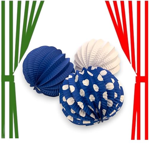 Farolillos de feria de abril 12 unidades - Faroles especiales para decoración de fiestas andaluzas y caseta - Diseño especial de lunares y colores - 20 cm diametro (Azul)