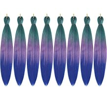 Abellee Pre Stretched Braiding Hair 26, 8Packs Braiding Hair Pre Stretched for black Women, Synthetic for Crochet Braids Hair 26", Green pink blue-13#