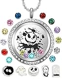AZNECK 30mm Jack Skull Nightmare Before Christmas Floating Charms Necklaces Boys Living Memory Hallo