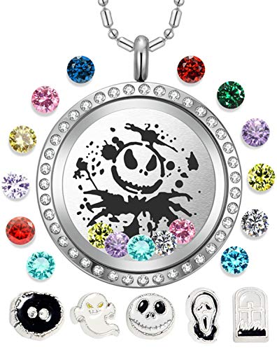 Azneck 30Mm Jack Skull Nightmare Before Christmas Floating Charms Necklaces Boys Living Memory Halloween Locket Pendant Gifts For Women Girls Men Birthstone Jewelry #TOP4