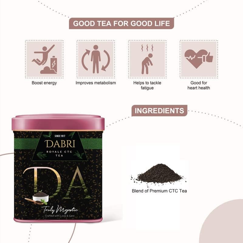 Image of Dabri Royale CTC Tea & Masala Tea chai Premium 80 gm Tin Box Combo (2 Tin Boxes) |Pure Natural Leaf |Premium Organic Blend |Boosts Energy, Immunity & Metabolism |Supports Weight
