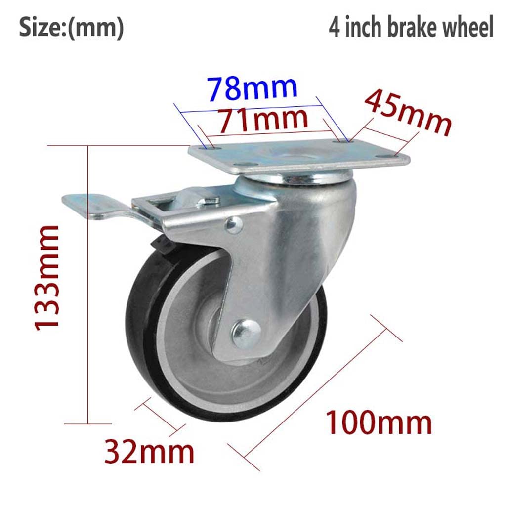 WZX 4 Zoll (10 cm) Rollen, drehbar, leicht, um 360 Grad drehbar, obere Plattenrollen, geräuschloser Bodenschutz, 110 kg Belastung