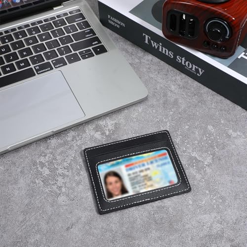 Credit Card Holder Minimalist Slim Wallet Small RFID Blocking Card Cases Compact Thin Front Pocket with ID Window for Women Men(Black) 7