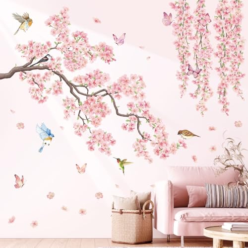 DECOWALL SG3-2320 Stickers muraux branches de fleurs cerisier oiseaux papillons chambre mural salon...