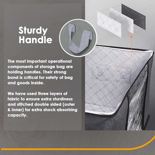 KURNI Storage Bags Clothes Organizer 6 Pack Grey, Large Moving Boxes With Top Lid 90L Capacity, 3 Sided Zipper Storage Box. Dust/Mites & Moisture Proof 60 x 43 x 35cm - Image 7