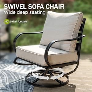 PHI VILLA 5 PCS Patio Furniture Set,Metal Outdoor Furniture Set with 1 x 3 Seater Deep Seating Bench, 2 x Swivel Sofa Chairs & 2 x Metal Cushioned Ottoman, Outdoor Patio Set for Garden PHI VILLA 5 PCS Patio Furniture SetMetal Outdoor Furniture Set with 1 x 3 Seater Deep Seating Bench 2 x Swivel Sofa Chairs 2 x Metal Cushioned Ottoman Outdoor Patio Set for Garden