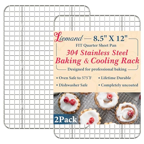 Image of Cooling Racks for Cooking and Baking - 8.5"x12" Oven Safe Premium Stainless Steel Heavy Duty Baking Rack Tight-Wire, Fits Quarter Sheet Pan for Roasting & Grilling & Cooking - Set of 2