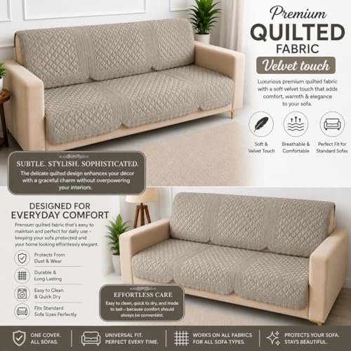 Image of Homerz Premium Petal Charm Sofa Cover | Embossed Floral Pattern | Soft Touch, Anti-Dust & Easy Wash Fabric Cloth, Washable and Durable (Beige, 5(3+1+1) Seater, Seat Cover with Backrest)