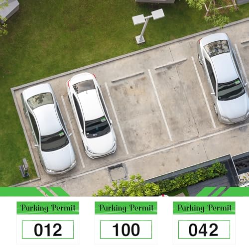 Image of Clabby 100 Pcs 2x3 Inch Parking Permit Stickers Static Window Stickers with Front Adhesive, Car Windshield Decals Numbered (Numbered 001-100,Green)