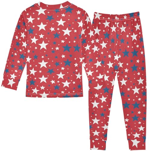 Pigsaly Pajama Set 2 Piece Usa White Blue Stars Pajama Sets Long Sleeve Pjs Sleepwear 4T2