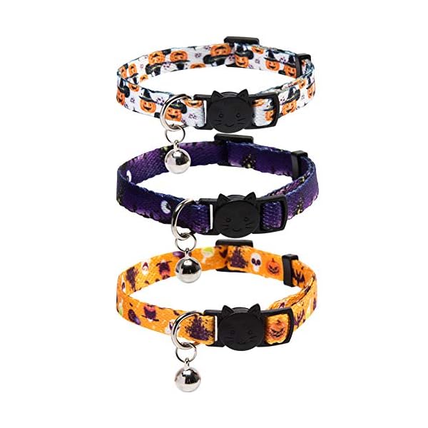 3 pack halloween cat collar with bell breakaway adjustable