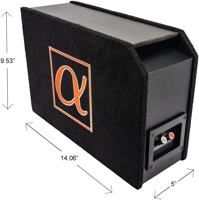 Rear view of Alphasonik DCP6 subwoofer enclosure showing speaker terminals
