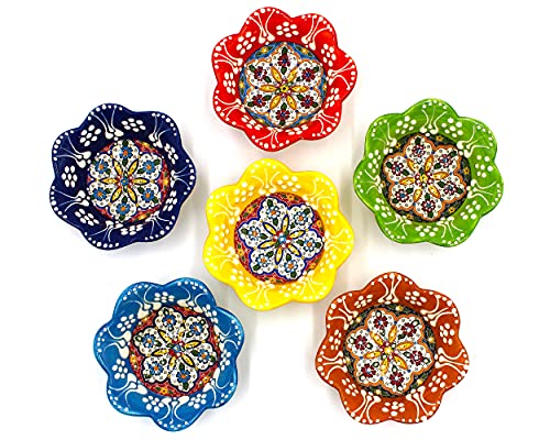 Silver Craft 6 Pcs Daisy Shaped Hand Painted Decorative Serving Turkish Tiny Bowls - Handmade Ceramic Bowl - Set Of 6 (3.7 Inc/9.5Cm) 2.5 Oz Pinch Multicolor Small Serving Bowls thumb #4