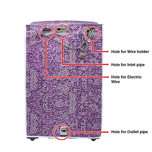 Image of Classic Top Load Washing Machine Cover Suitable for Haier 6 Kg, 6.5 Kg, 7 Kg, 7.5 Kg, 8 Kg (55cmsX54cmsX84cms, Purple Flower, Medium)