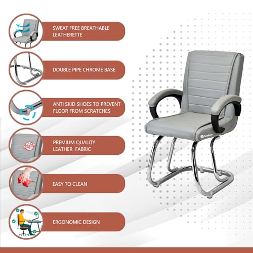 Image of GOYALSON Home Exclusive Visitor Study Reception Chair with Arm Rest and Heavy Frame with Cushioned Seat Back Chair (1, Grey, Double Pipe Chrome Frame)