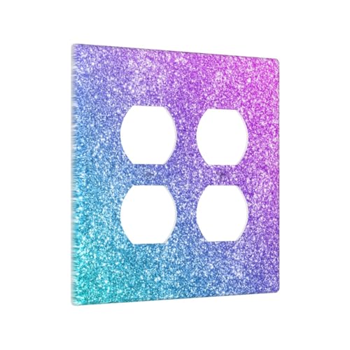 Decorative Outlet Covers Gillter Purple Pink Blue Gradient Sparkle 2 Gang Outlet Cover Wall Plate Double Duplex Light Switch Cover Plate Switch Plate Covers for Bedroom Home Decor