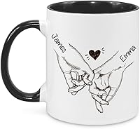 Hugsly Personalized Couple Mugs - Custom Hand Holding Names Design, Romantic Anniversary Valentine's Gift for Couples