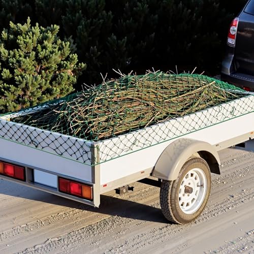 Wiltec Ladungssicherungsnetz 5x3 m Grün Masche 4,5x4,5 cm Stärke 3 mm Polypropylen Transportnetz für Anhänger mit Randkördel Witterungsbeständig Ladung Sicherheit