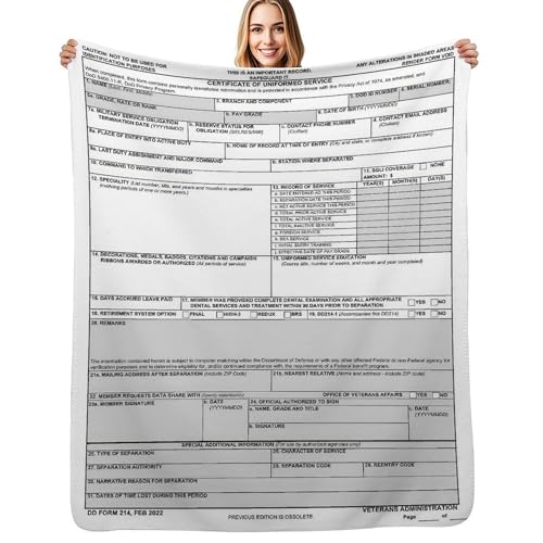 CowBey DD Form 214 Throw Blanket Veterans-Blanket for Men Dad Women Cozy Soft Fleece Blankets Couch Sofa Bedroom Living Room Decor Camping Travel Picnic Supplies 40x50 in