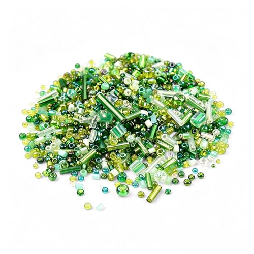 2000 Pcs Perles de Bugle en Verre Vert, Perles de Rocaille de Formes et Tailles Mixtes 1-4 mm pour...