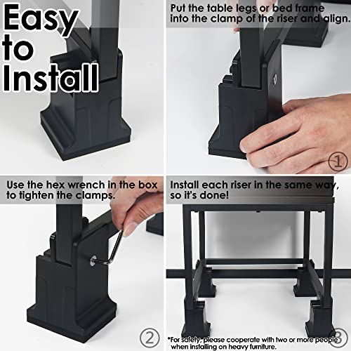 Affogato Bed Risers, Adjustable Furniture Risers With Screw Clamp, 4 Pack Heavy Duty Furniture Risers 3.4 Inch For Chairs, Desk, Cabinet, Sofa, Fit Leg Diameters 0-1.4”, Support Up To 5000Lbs (Black) #TOP4