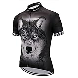 Men's Cycling Jersey Short Sleeve Road Bike Biking Shirt Bicycle Clothes Wolf Black Breathable and Quick-Dry Size L