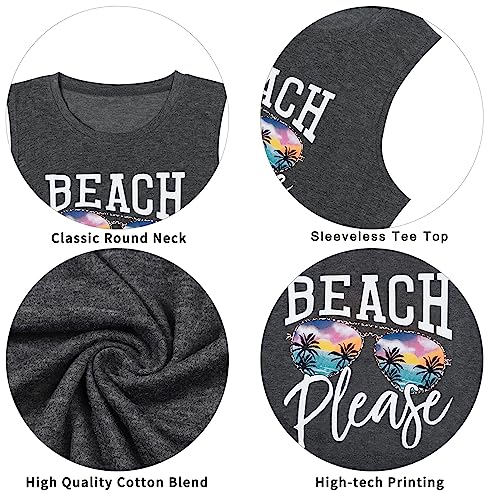 Kiddad Beach Please Tank Tops Women Summer Beach Tanks Sleeveless Graphic Hawaiian Vacation Shirts Dark Gray #TOP3