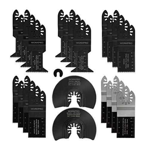 WORKPRO 22-Piece Metal/Wood Oscillating Saw Blades Kit, Multitool Quick Release Saw Blades Fit Porter Cable Black & Decker Rockwell Ridgid Ryobi Milwaukee DeWalt Chicago Craftsman
