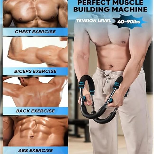 PowerTwist Arm Trainer, Adjustable 20-110lbs Chest Workout Equipment, Portable Arm and Chest Muscle Trainer, Gorilla Bar for Chest Workout, Upper Body Workout Equipment for Men and Women (Red)