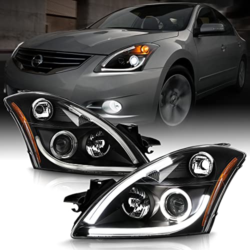 ACANII - For [Halogen Model] 2010 2011 2012 Nissan Altima Sedan LED Tube Black Housing Projector Headlights Headlamps