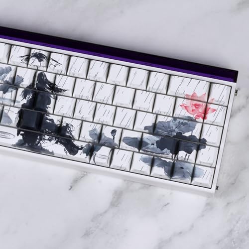 Teclas de flores de lluvia con grabado lateral resistente al desgaste para teclados 60% y 68% 4