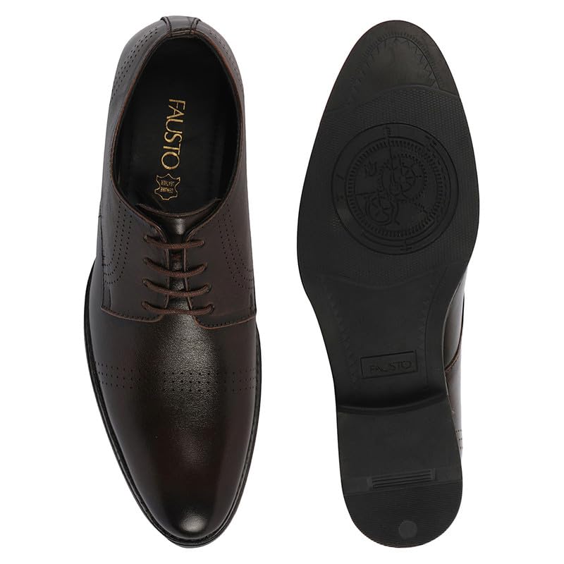 Image of FAUSTO Men's Party Formal Office Genuine Leather Lace Up Shoes