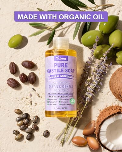 Image of Yoken EWG Lavender Castile Soap Liquid 8oz, Travel Size with Organic Oils