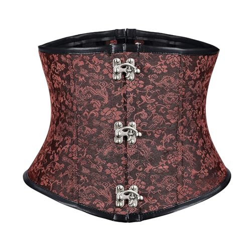 JASGOOD Women’s Black Brown Underbust Corset Belt – Lace-Up Boned Waist Corset Fashion Bustier for Halloween