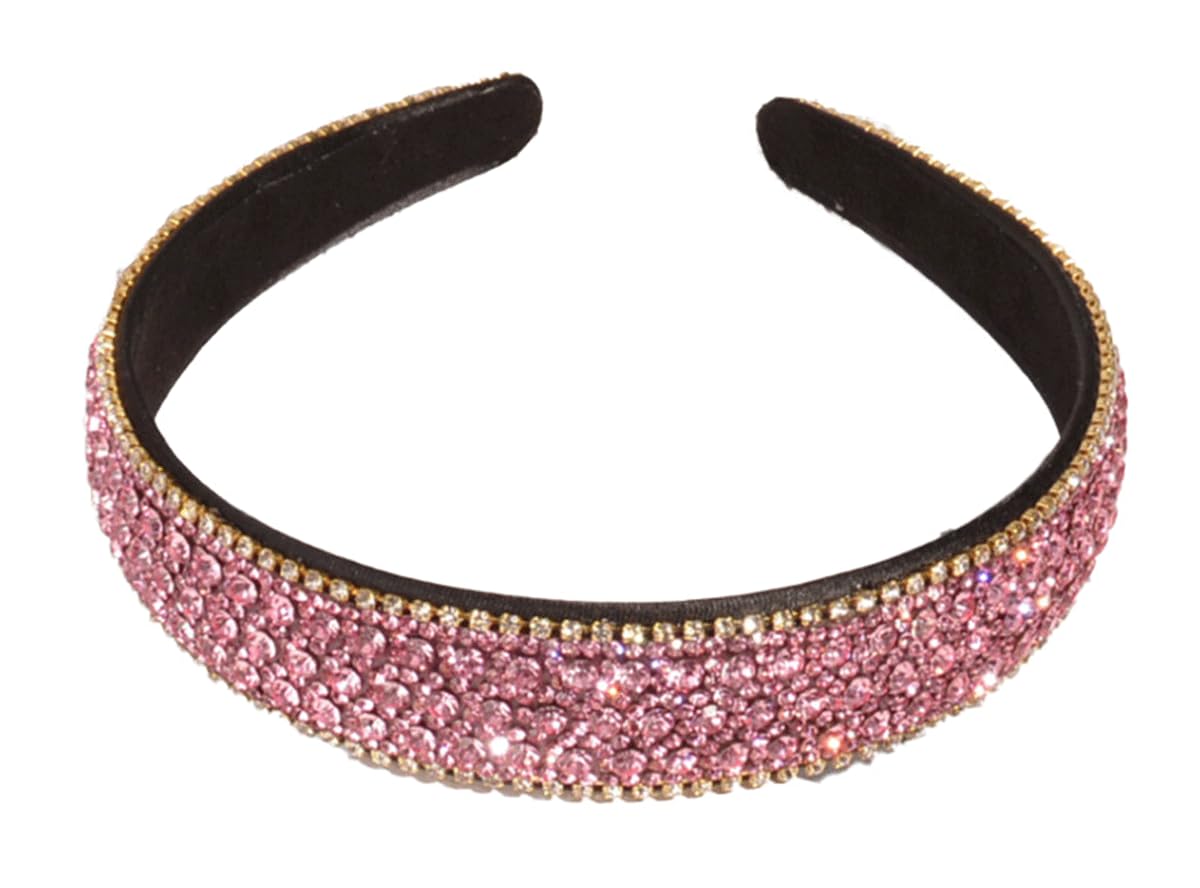 scicent Hair Bands Vintage Crystal Rhinestone Headbands Sparkle Silver Diamond Head Band Wide Hairbands Party Wedding Headpiece Bridal Hair Accessories Pink 6707
