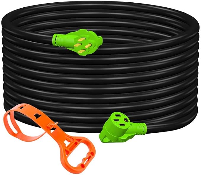 Gerguirry 50FT 50 Amp RV Power Extension Cord, Heavy Duty 6/3, 8/1 STW AWG Gauge Cord with LED Power Indicator, NEMA 14-50P to 14-50R with Cord Organizer for Trailer Motorhome Camper