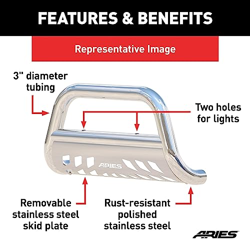 Image of ARIES 35-3004 3-Inch Polished Stainless Steel Bull Bar, No-Drill, Select Ford Expedition, F-150