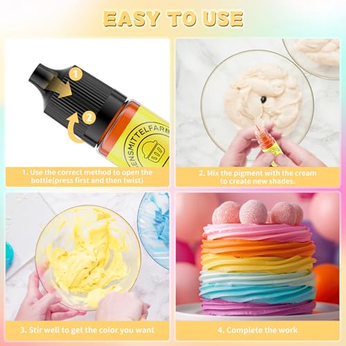 Wwtop Lebensmittelfarbe 6 Farben x12ml, Hochkonzentriert Lebensmittelfarbe Flüssig zum Backen, Lebensmittel Farben Food Coloring Set für Fondant, Christmas Kuchen, Macarons,Donuts,Kekse (Regenbogen)