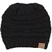 Winter White Ivory Thick Slouchy Knit Oversized Beanie Cap Hat (Black)