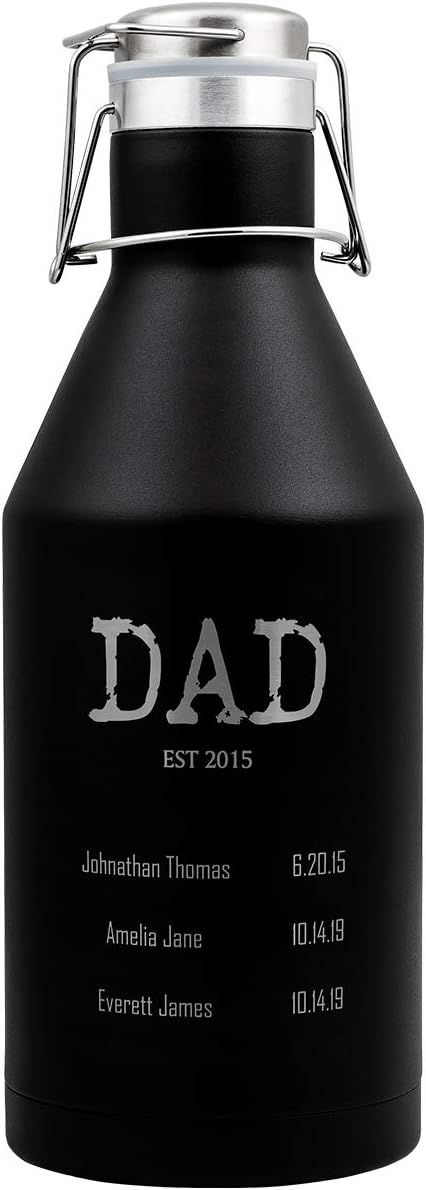 PlaqueMaker Personalized Children's Birthdates Dad Father's Day Black Growler