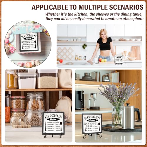 Image of DETIHO Farmhouse Kitchen Decor Wooden Plaque, Above Cabinet Decor, Rustic Wooden Sign with Iron Stand for Home Kitchen Table Shelf Decoration - G03