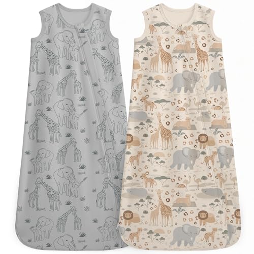 Image of Baby Sleep Sack 6-12 Months 0.5 Tog Baby Wearable Blanket 100% Cotton Sleeping Sack with 2-Way Zipper for Newborn Infant Apricot Gray Elephant