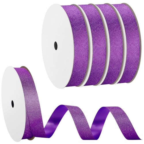 5/8in x 50yd Ribbon Diamond Dust Homecoming, Purple, 4 Rolls