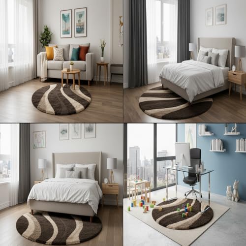 Image of Vintage Threads (Coffee Leher 5x5 Ft Shaggy Carpet for Living Room & Bedroom | Ultra Soft Plush Long Pile Rug | Thick Fluffy 3D Modern Floor Carpet | Cozy Luxury Home Decor Rug