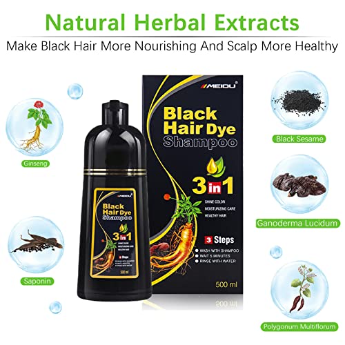 Lymznus Herbal Black Hair Dye 3 In 1 - Black Hair Dye Shampoo For Gray Hair, Instant Black Hair Shampoo For Women & Men, 100% Grey Coverage, Black Hair Color Shampoo 500Ml #TOP5